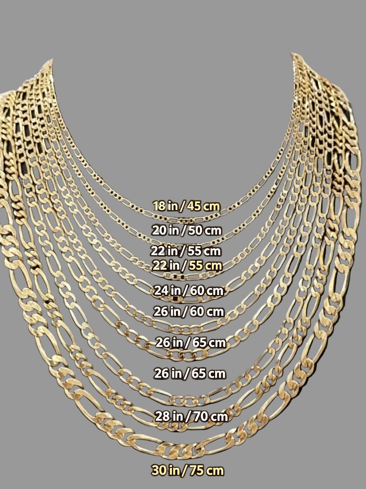 14k Figaro  Gold Chain Necklace (1.85mm - 5.35mm)