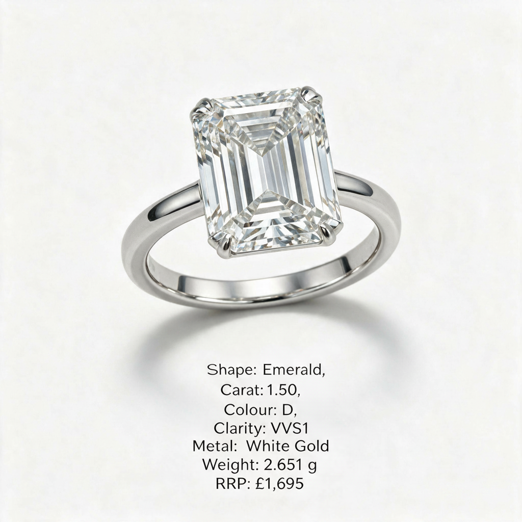 Emerald Cut Lab-Grown Diamond Solitaire Ring in 14K Gold (D/VS1, IGI Certified)