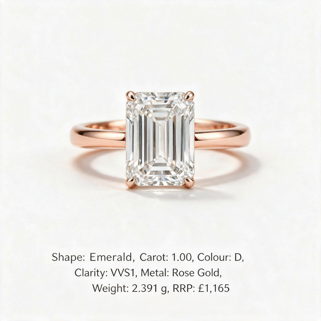 Emerald Cut Lab-Grown Diamond Solitaire Ring in 14K Gold (D/VS1, IGI Certified)