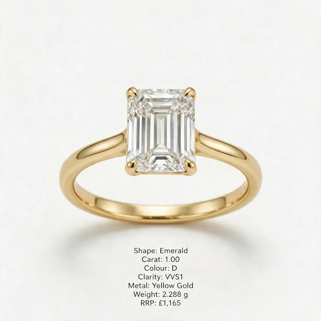 Emerald Cut Lab-Grown Diamond Solitaire Ring in 14K Gold (D/VS1, IGI Certified)
