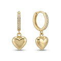 Solid Gold Earrings – Golden Heart Drop Hoop – 14ct Gold