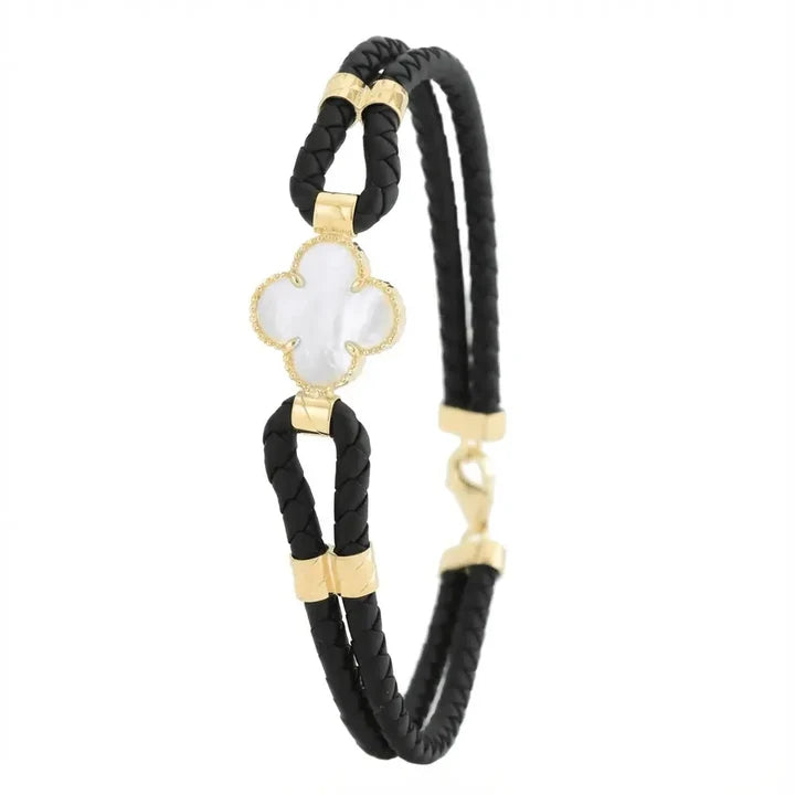 14ct/14K Gold Detail Bracelet – Mother of Pearl Clover Braided
