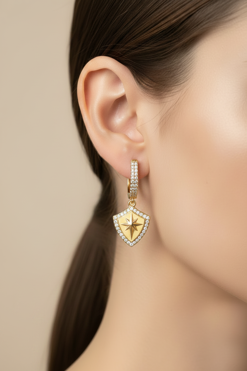 L&A Polaris Shield Earrings Solid 14k Gold