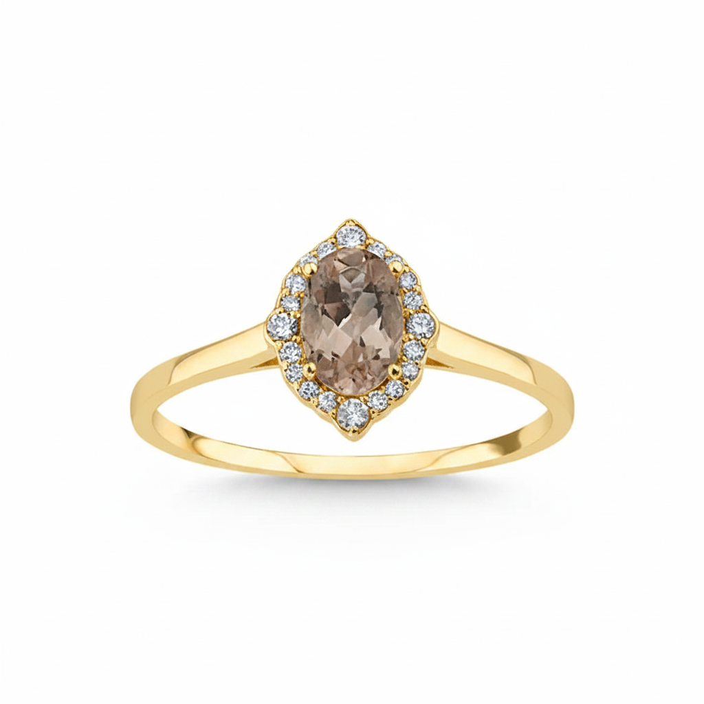 L&A Peach Blossom, Natural Diamond & Morganite Gemstone Ring 14k Gold