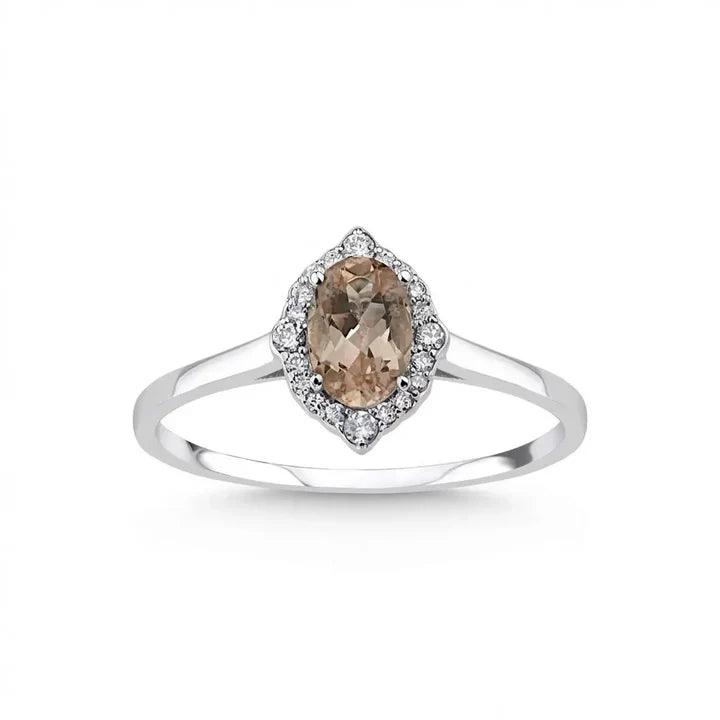 L&A Peach Blossom, Natural Diamond & Morganite Gemstone Ring 14k Gold