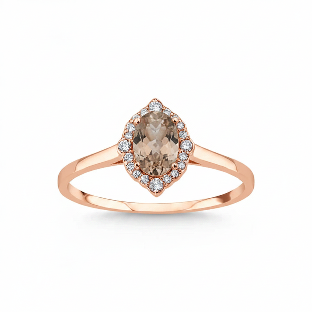 L&A Peach Blossom, Natural Diamond & Morganite Gemstone Ring 14k Gold