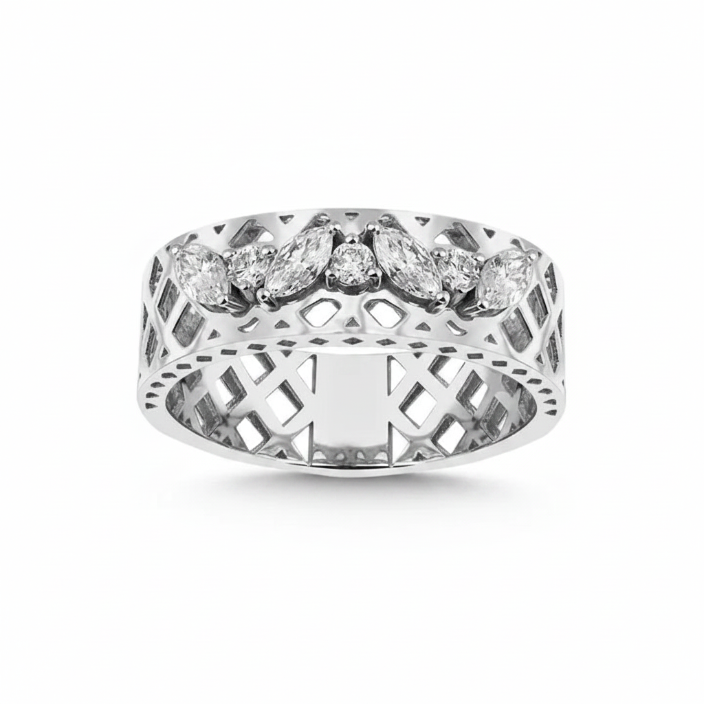 L&A Lattice Crown 14K Gold  Diamond Band Ring