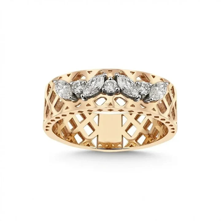 L&A Lattice Crown 14K Gold  Diamond Band Ring