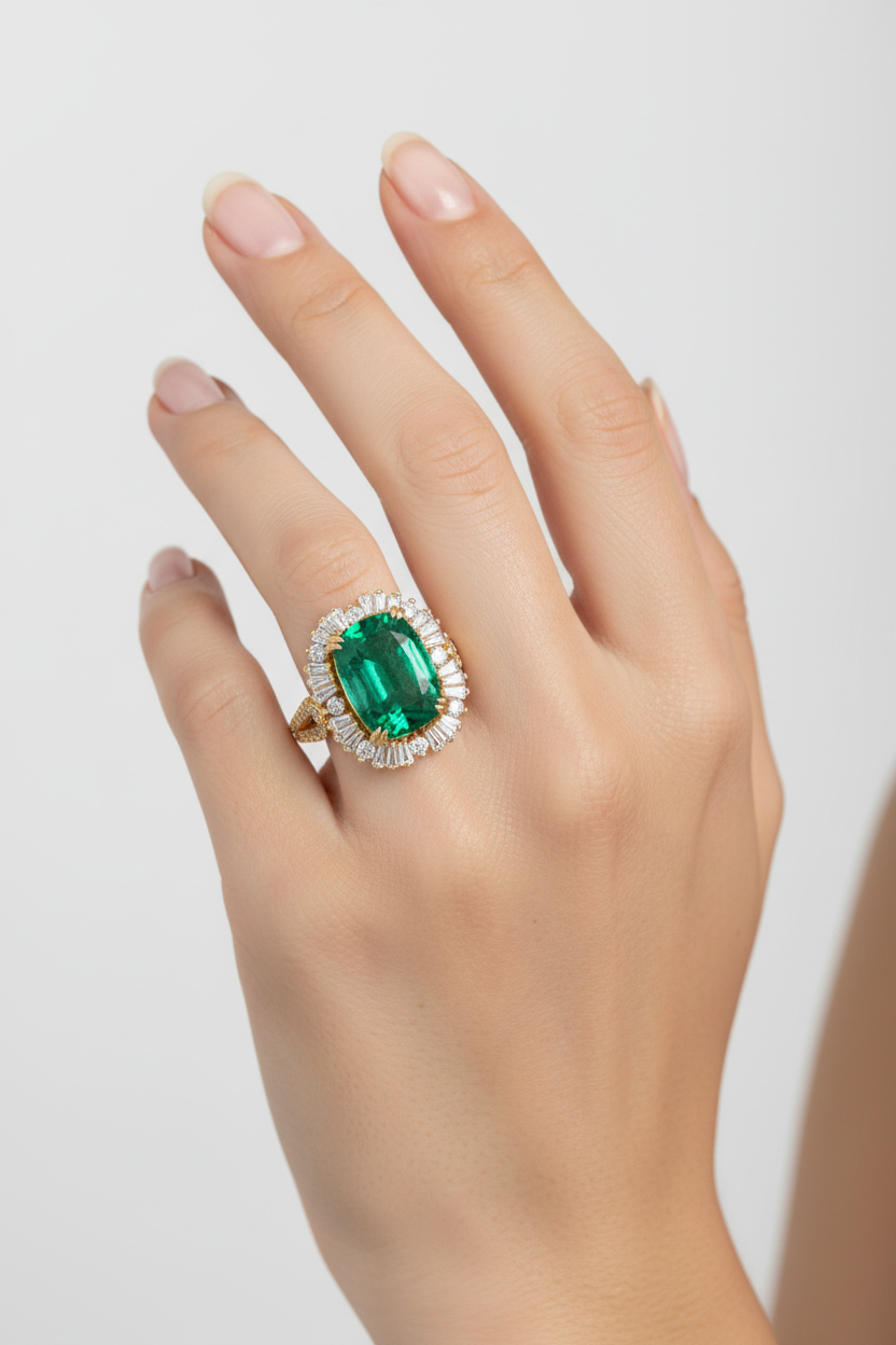 L&A Emerald Empress Diamond Statement Ring
