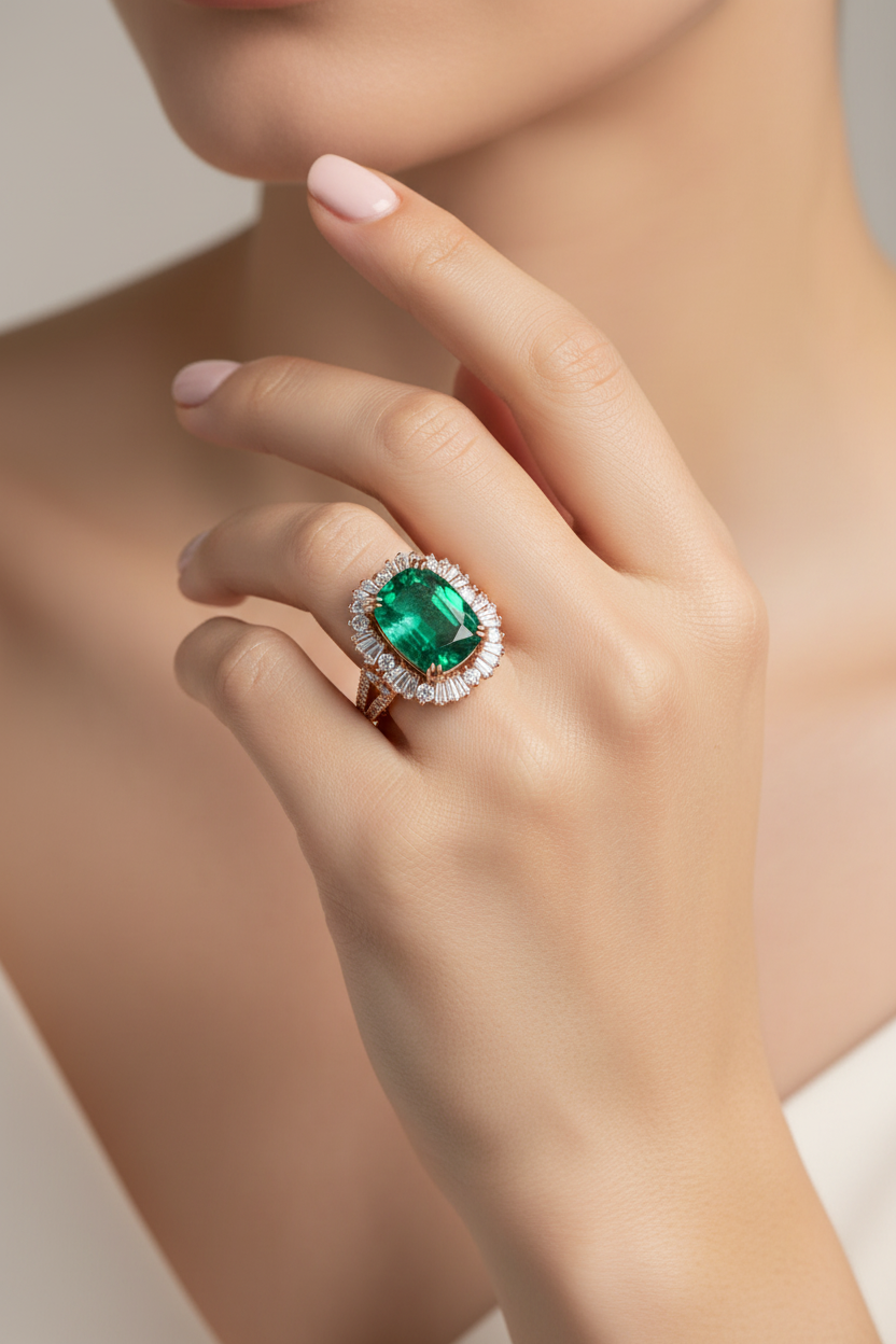 L&A Emerald Empress Diamond Statement Ring