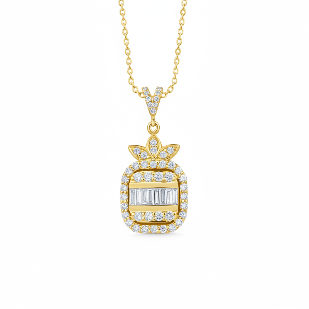 L&A Pineapple Halo Pendant 14K Gold