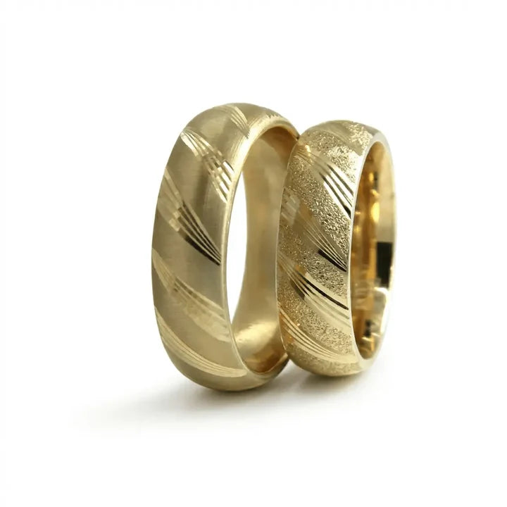 6mm Gold Wedding Band – Diagonal Satin Matte 14ct