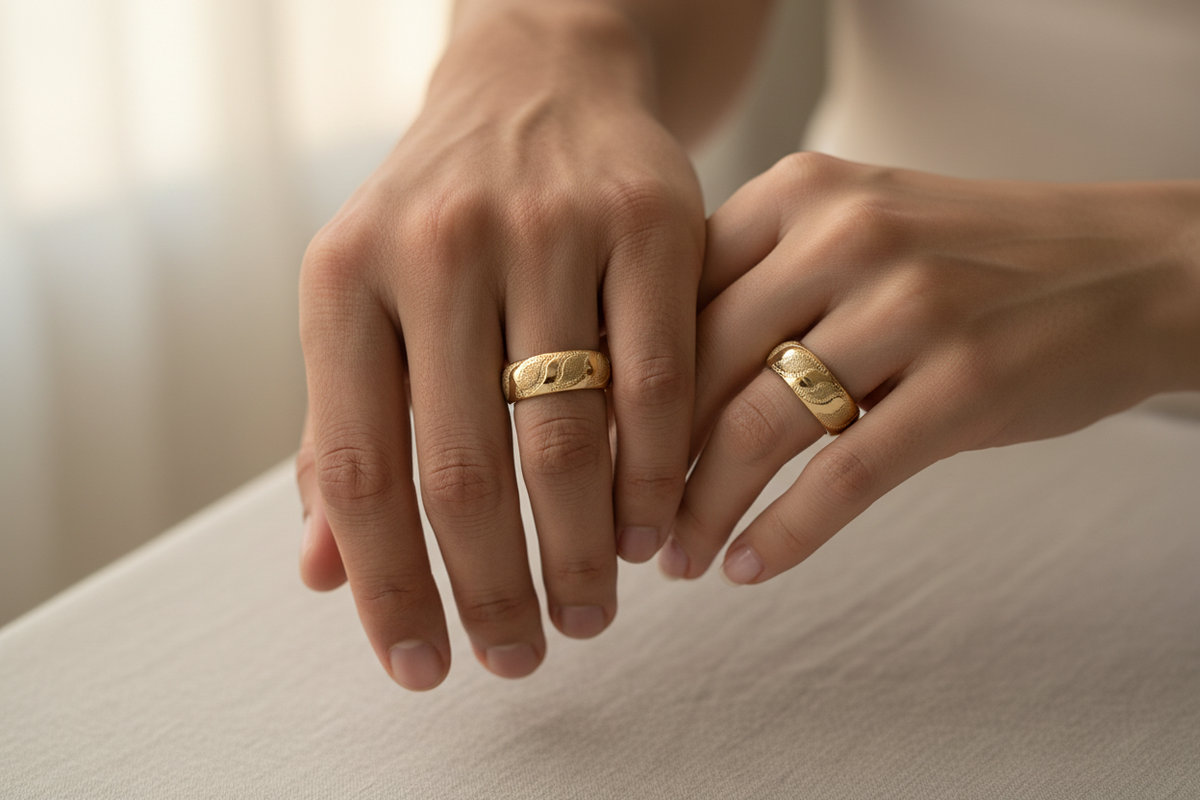 6mm L&A Sand Wave Wedding Band 18 ct Gold