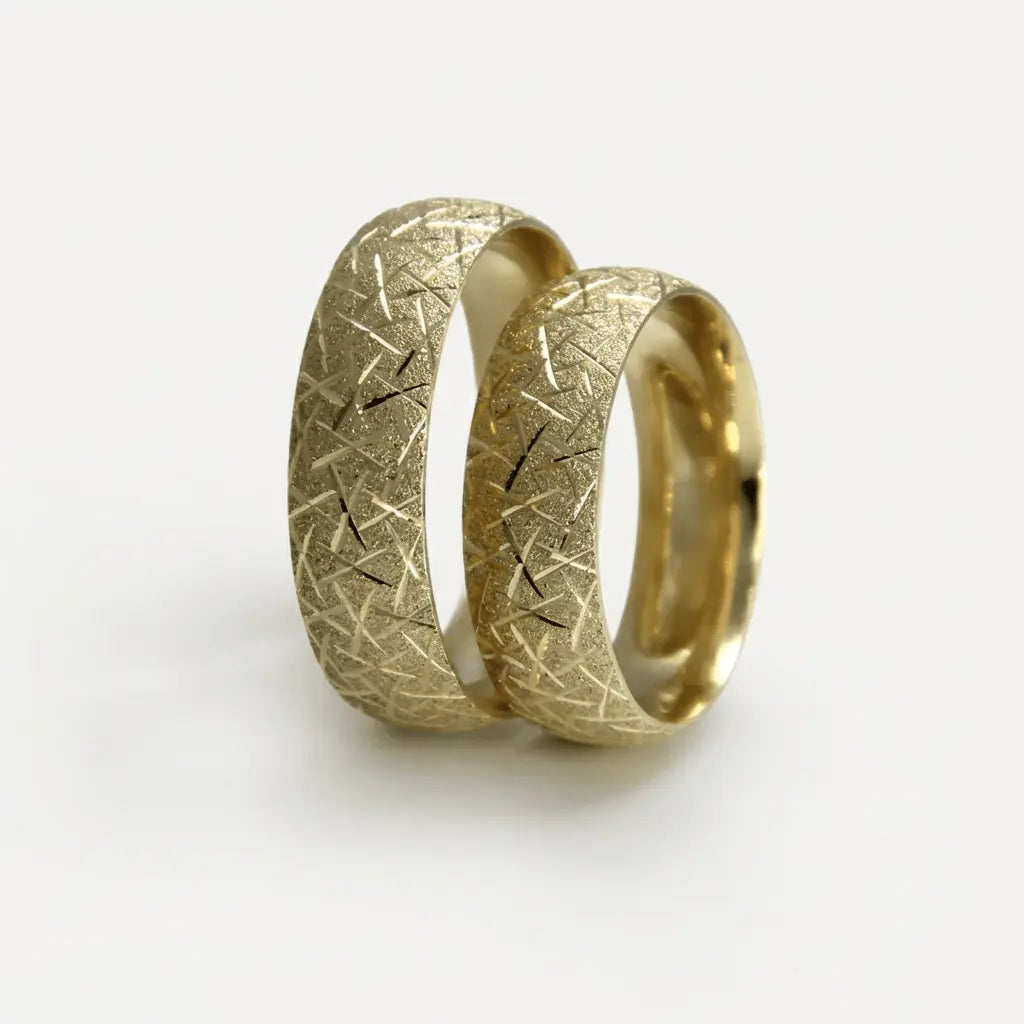 6mm Gold Wedding Band – Cross Cut Textured 14ct